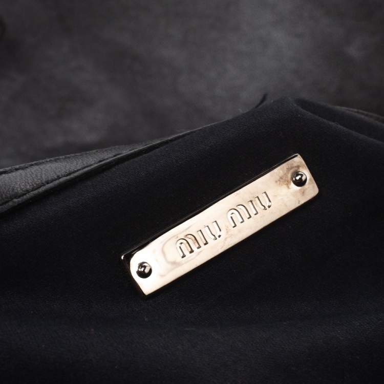 Pre Owned Miu Miu Black Matelasse Leather Crystal Shoulder Bag