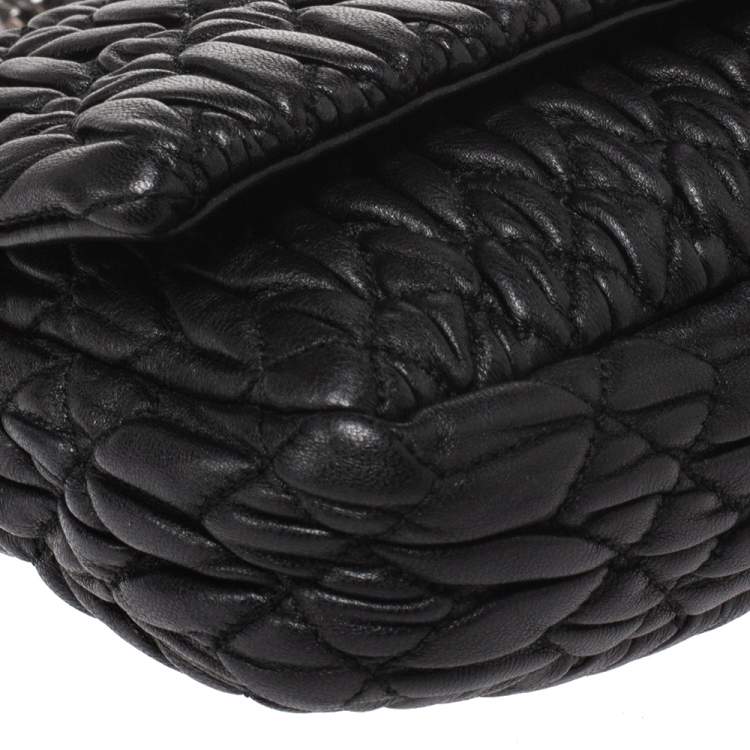Pre Owned Miu Miu Black Matelasse Leather Crystal Shoulder Bag