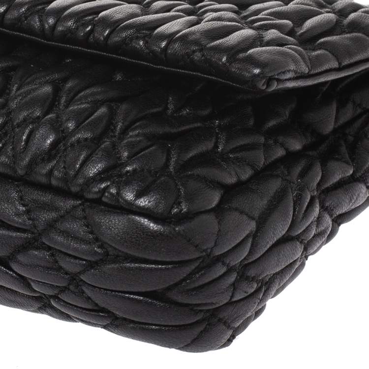 Pre Owned Miu Miu Black Matelasse Leather Crystal Shoulder Bag