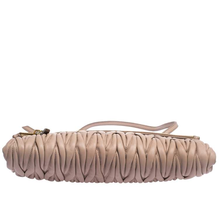 Pre Owned Miu Miu Pale Pink Matelasse Leather Fold Over Clutch Bag