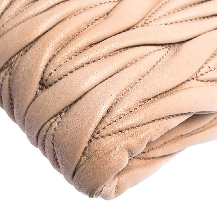 Pre Owned Miu Miu Pale Pink Matelasse Leather Fold Over Clutch Bag