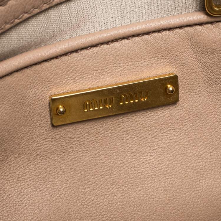 Pre Owned Miu Miu Pale Pink Matelasse Leather Fold Over Clutch Bag