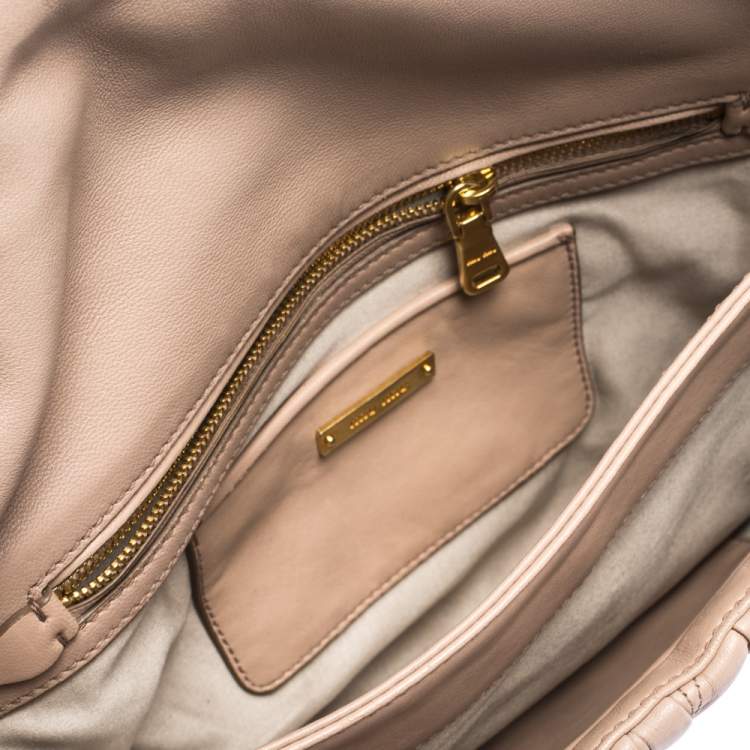 Pre Owned Miu Miu Pale Pink Matelasse Leather Fold Over Clutch Bag