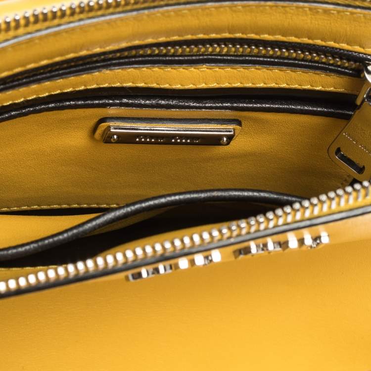 Pre Owned Miu Miu Yellow Leather Studded Fringed Shoulder Bag