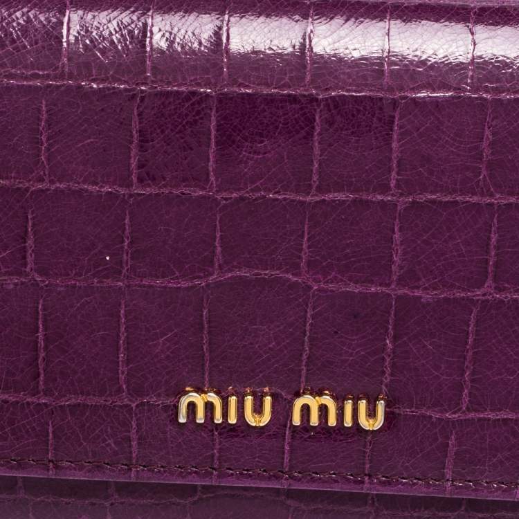 Pre Owned Miu Miu Purple Crocodile Effect Patent Leather Flap Continental Wallet