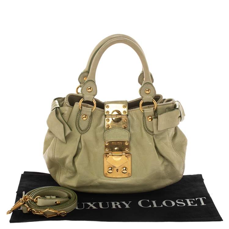 Pre Owned Miu Miu Mint Green Leather Bow Satchel