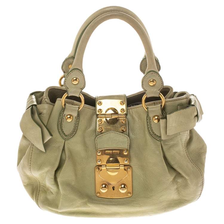 Pre Owned Miu Miu Mint Green Leather Bow Satchel