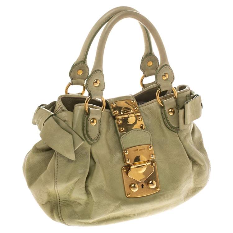 Pre Owned Miu Miu Mint Green Leather Bow Satchel