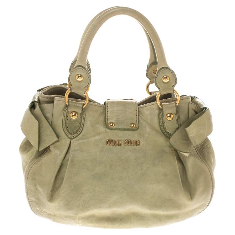 Pre Owned Miu Miu Mint Green Leather Bow Satchel