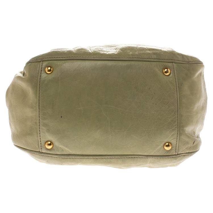 Pre Owned Miu Miu Mint Green Leather Bow Satchel