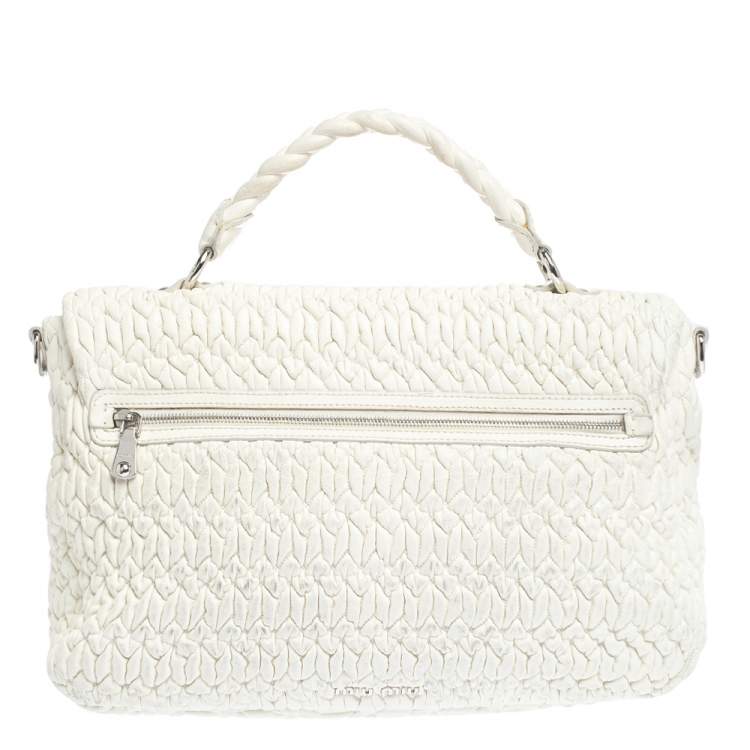 Pre Owned Miu Miu White Matelassé Leather Turn Lock Tote