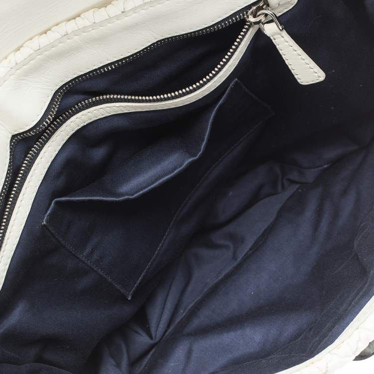 Pre Owned Miu Miu White Matelassé Leather Turn Lock Tote