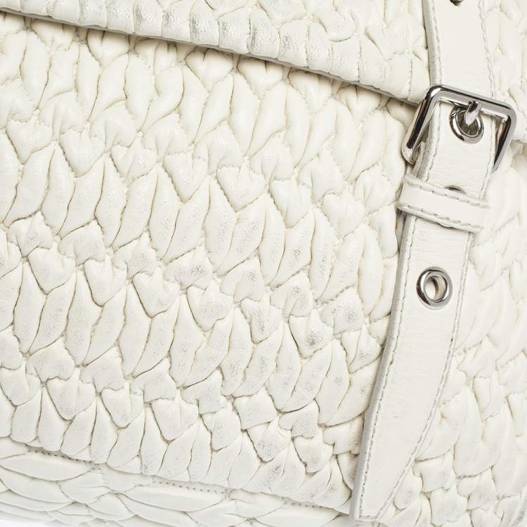 Pre Owned Miu Miu White Matelassé Leather Turn Lock Tote
