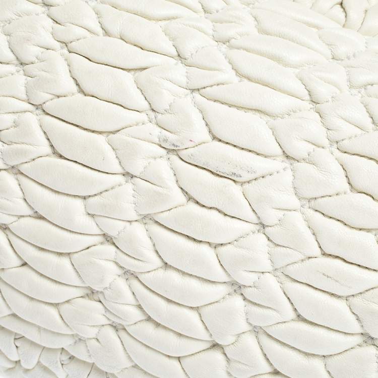 Pre Owned Miu Miu White Matelassé Leather Turn Lock Tote