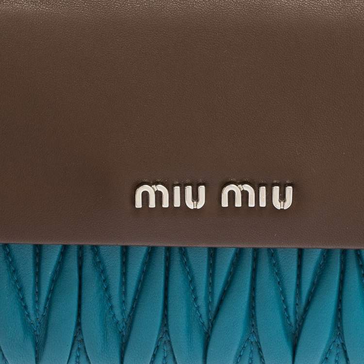 Pre Owned Miu Miu Blue/Brown Matelasee Leather Flap Wallet on Chain