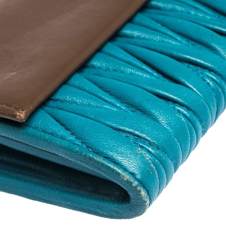 Pre Owned Miu Miu Blue/Brown Matelasee Leather Flap Wallet on Chain
