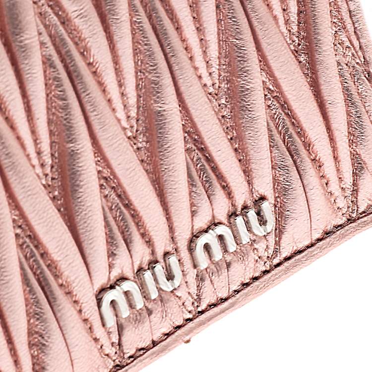 Pre Owned Miu Miu Metallic Peach Matelasse Leather Bifold Compact Wallet