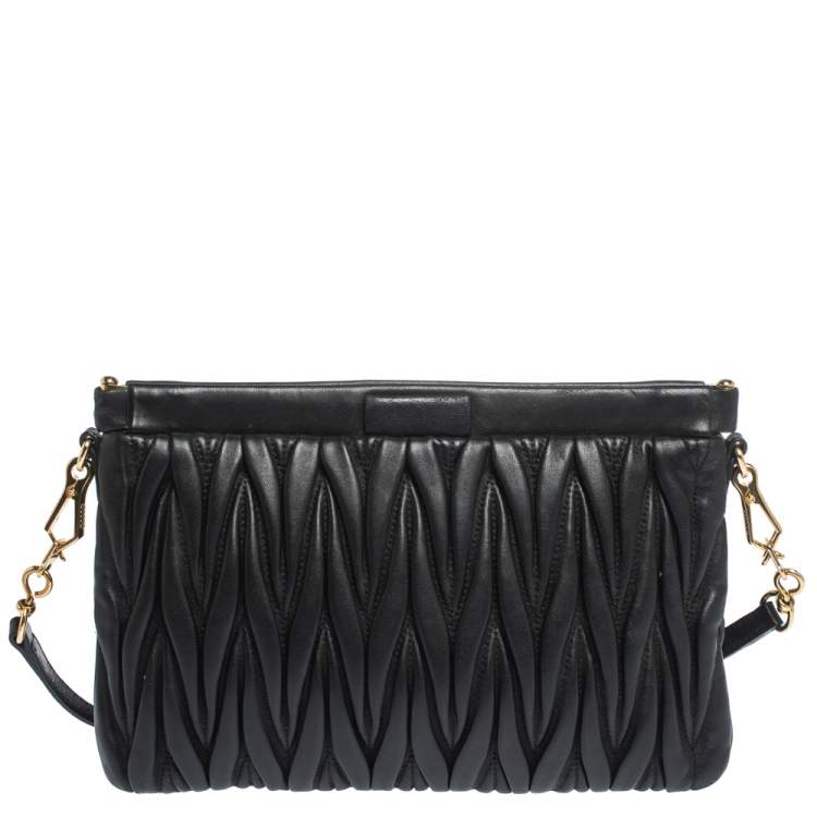 Pre Owned  Miu Miu Black Matelasse Leather Clutch Bag