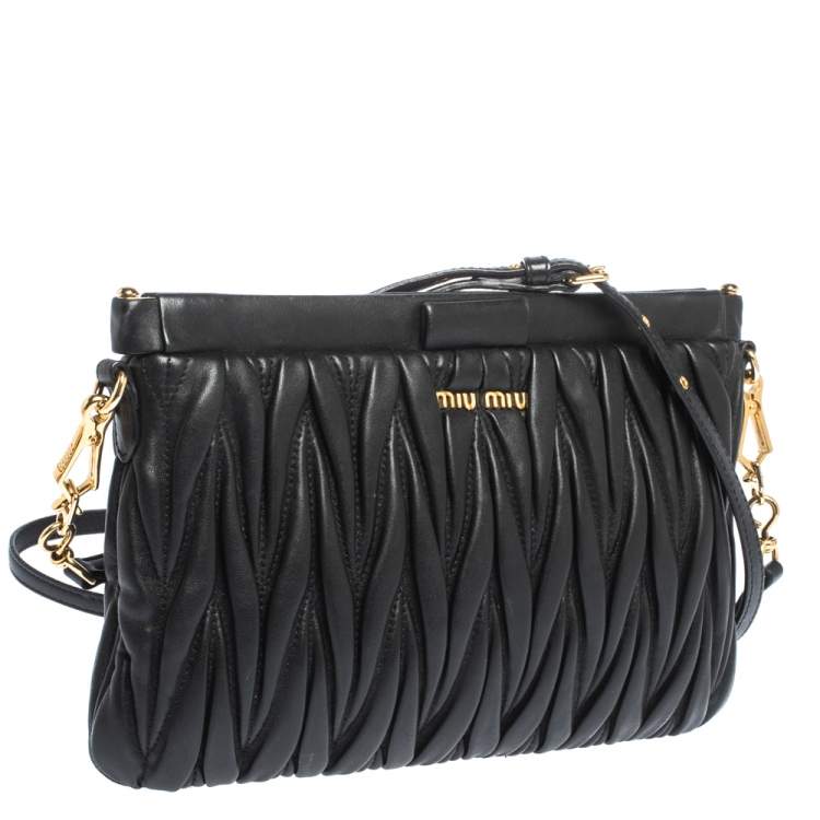 Pre Owned  Miu Miu Black Matelasse Leather Clutch Bag