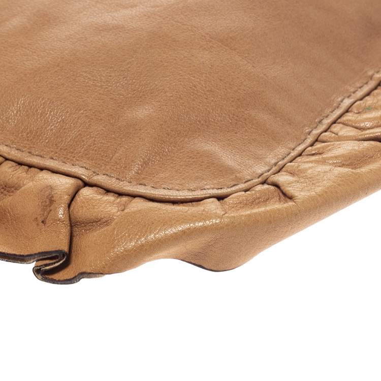 Pre Owned Miu Miu Caramel Brown Leather Ruffle Wristlet Clutch