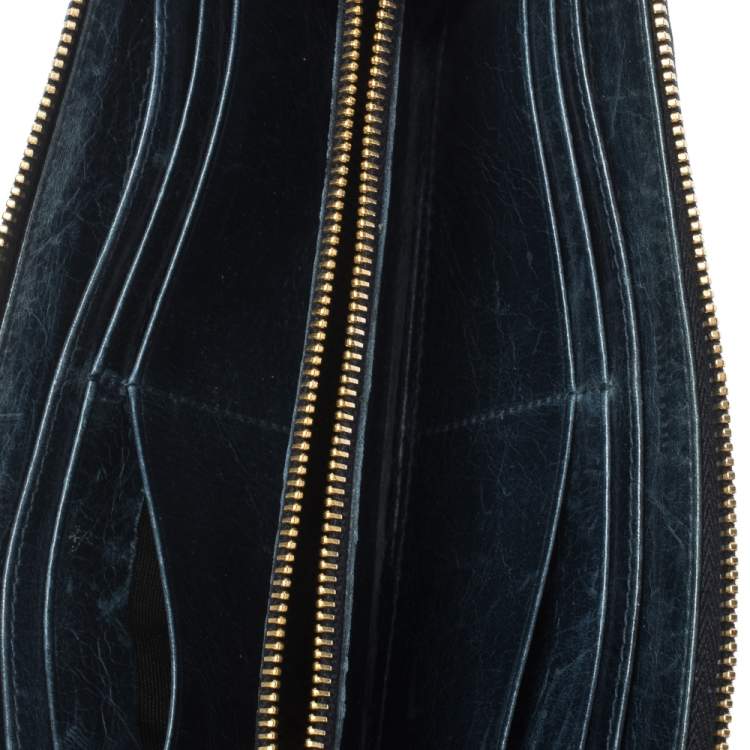 Pre Owned Miu Miu Deep Green Matelassé Leather Continental Zip Wallet