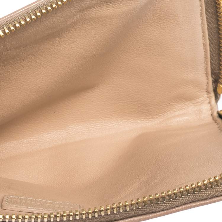 Pre Owned Miu Miu Beige Leather Studded Zip Wallet