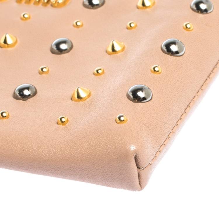 Pre Owned Miu Miu Beige Leather Studded Zip Wallet