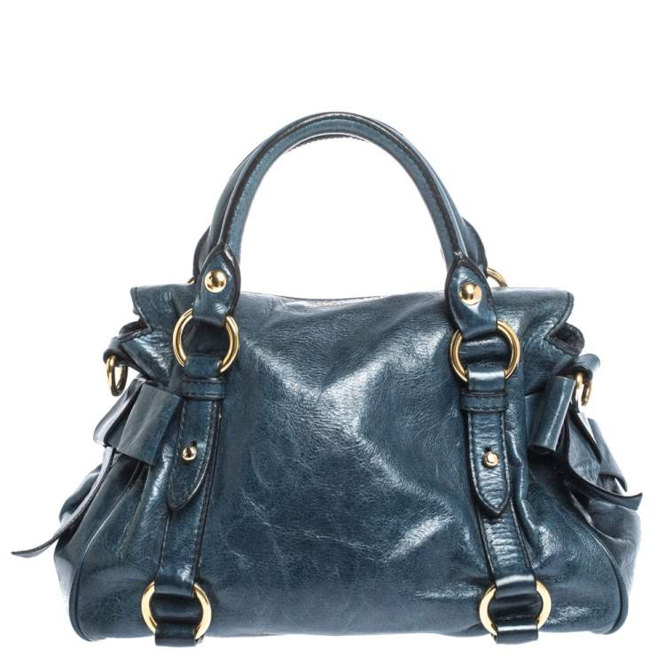 Pre Owned Miu Miu Blue Leather Bow Satchel