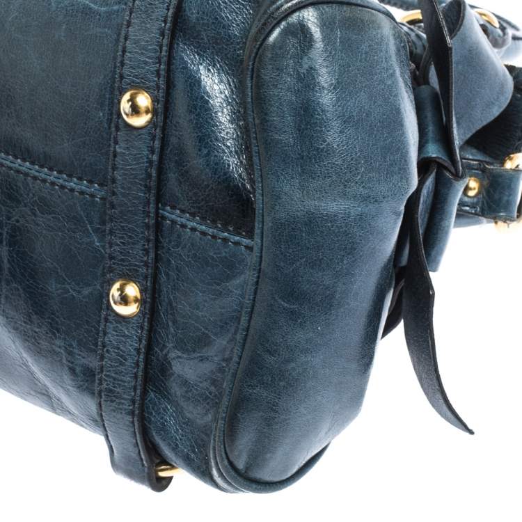 Pre Owned Miu Miu Blue Leather Bow Satchel