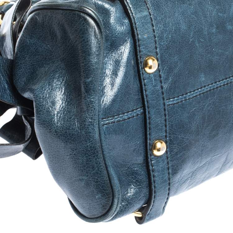 Pre Owned Miu Miu Blue Leather Bow Satchel