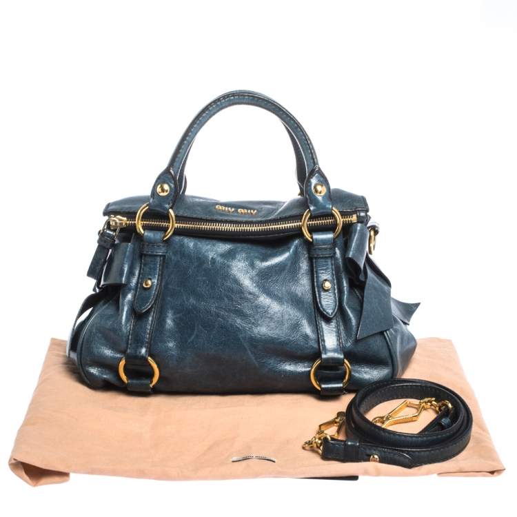 Pre Owned Miu Miu Blue Leather Bow Satchel