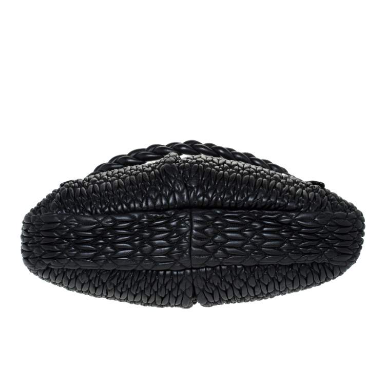 Pre Owned Miu Miu Black Matelasse Leather Turnlock Flap Hobo