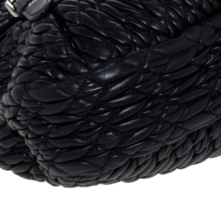 Pre Owned Miu Miu Black Matelasse Leather Turnlock Flap Hobo