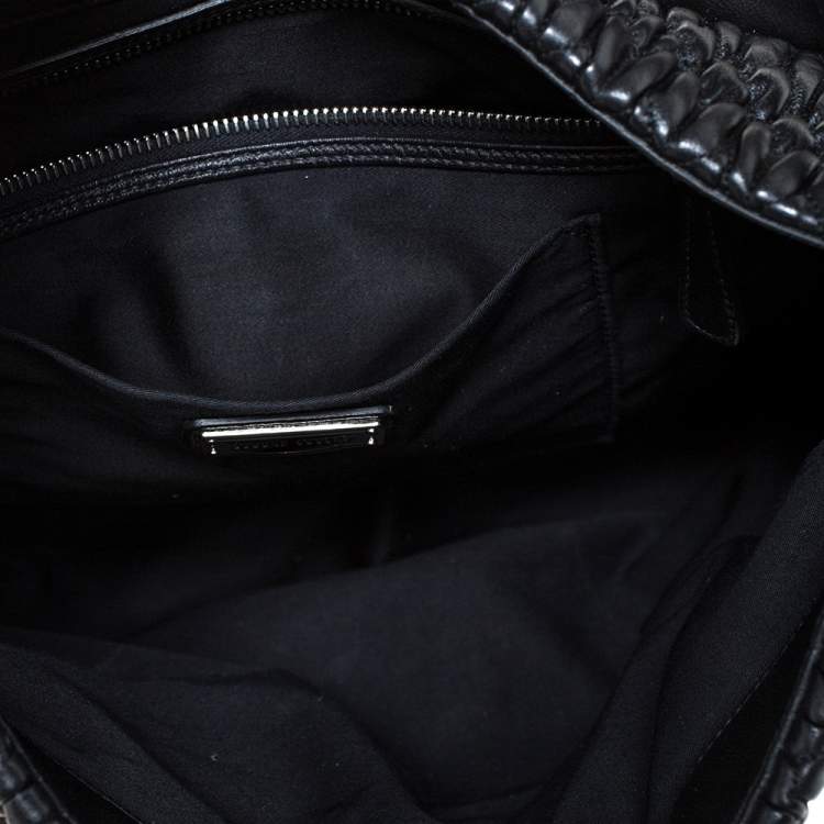 Pre Owned Miu Miu Black Matelasse Leather Turnlock Flap Hobo
