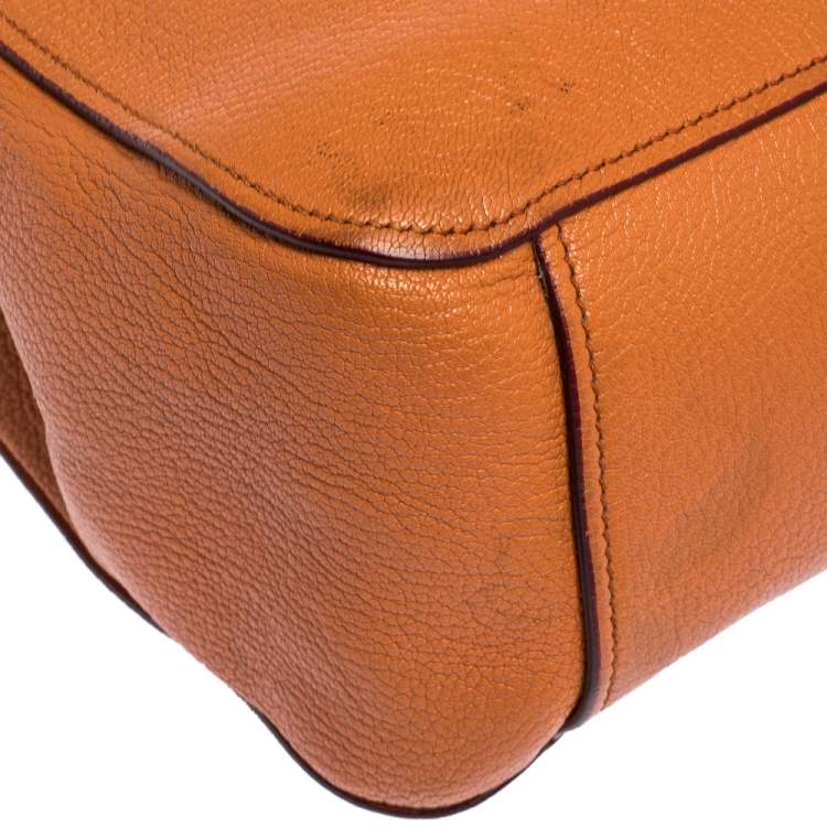 Pre Owned Miu Miu Orange Madras Leather Shopping Tote