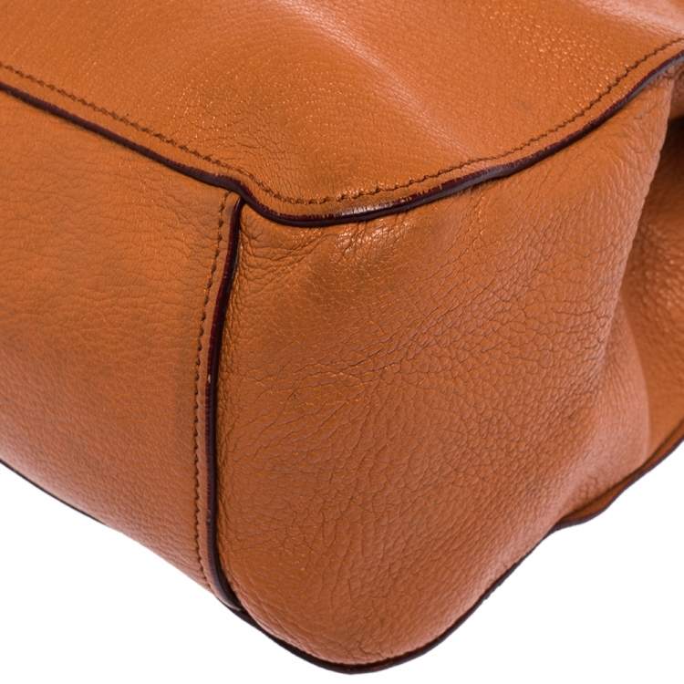 Pre Owned Miu Miu Orange Madras Leather Shopping Tote