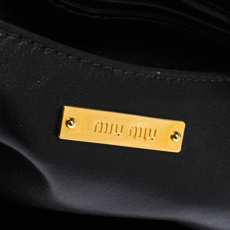 Pre Owned Miu Miu Black Soft Leather Push Lock Top Handle Bag