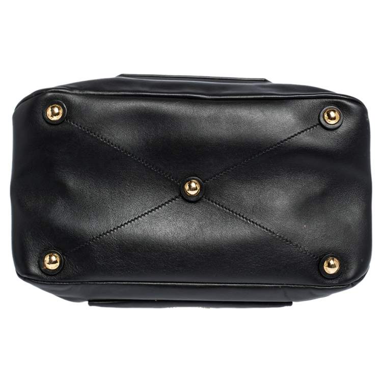 Pre Owned Miu Miu Black Soft Leather Push Lock Top Handle Bag
