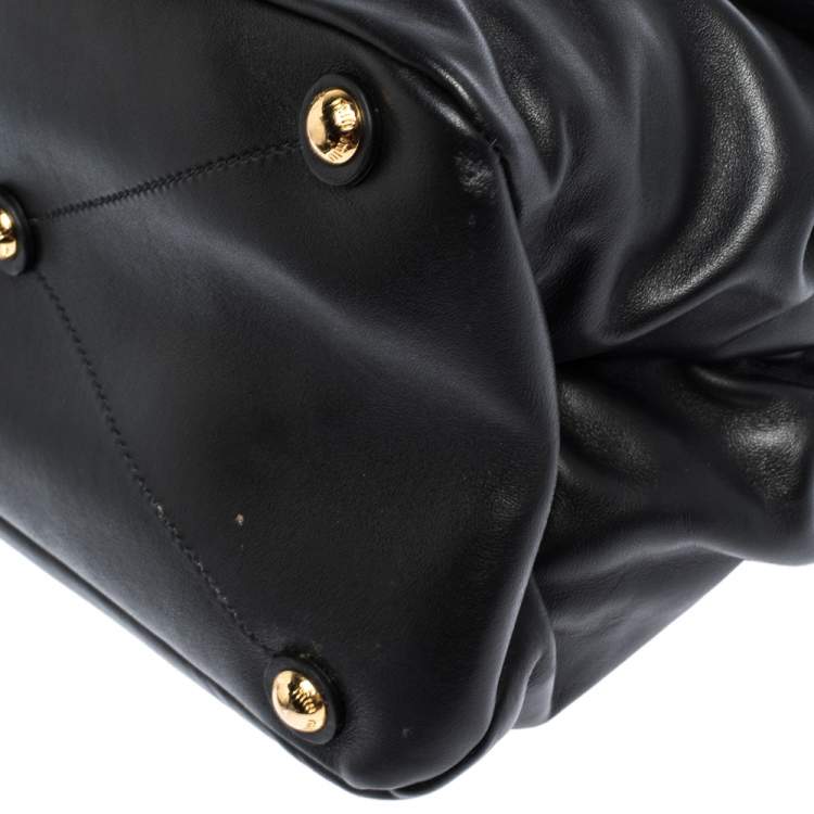 Pre Owned Miu Miu Black Soft Leather Push Lock Top Handle Bag
