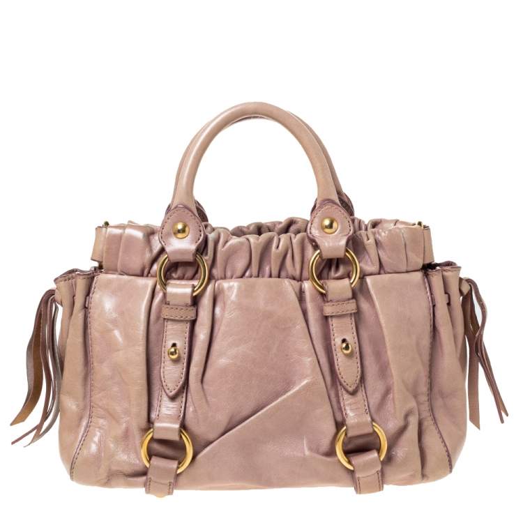 Pre Owned Miu Miu Beige Leather Two Way Satchel