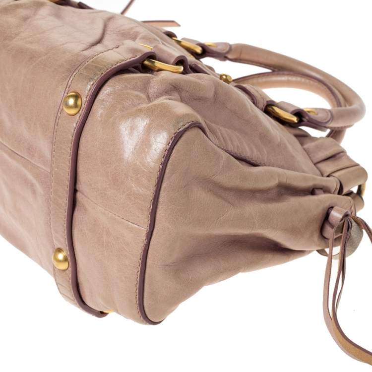 Pre Owned Miu Miu Beige Leather Two Way Satchel