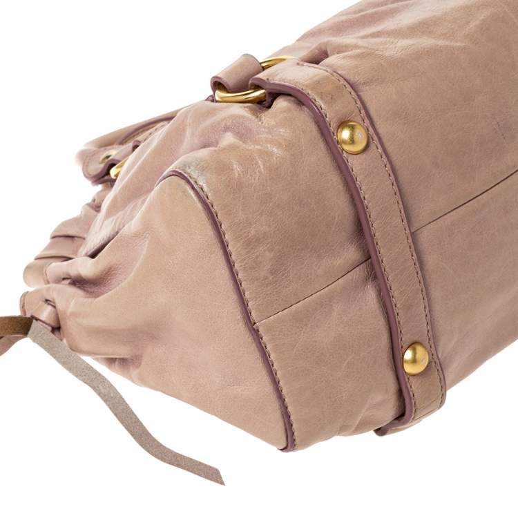 Pre Owned Miu Miu Beige Leather Two Way Satchel