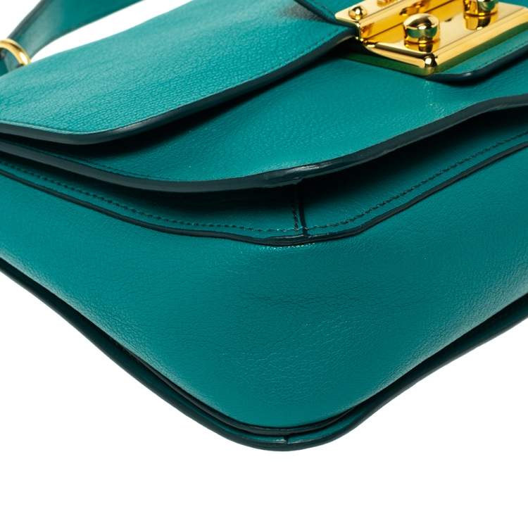 Pre Owned Miu Miu Green Leather Madras Top Handle Bag