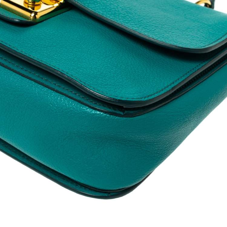 Pre Owned Miu Miu Green Leather Madras Top Handle Bag
