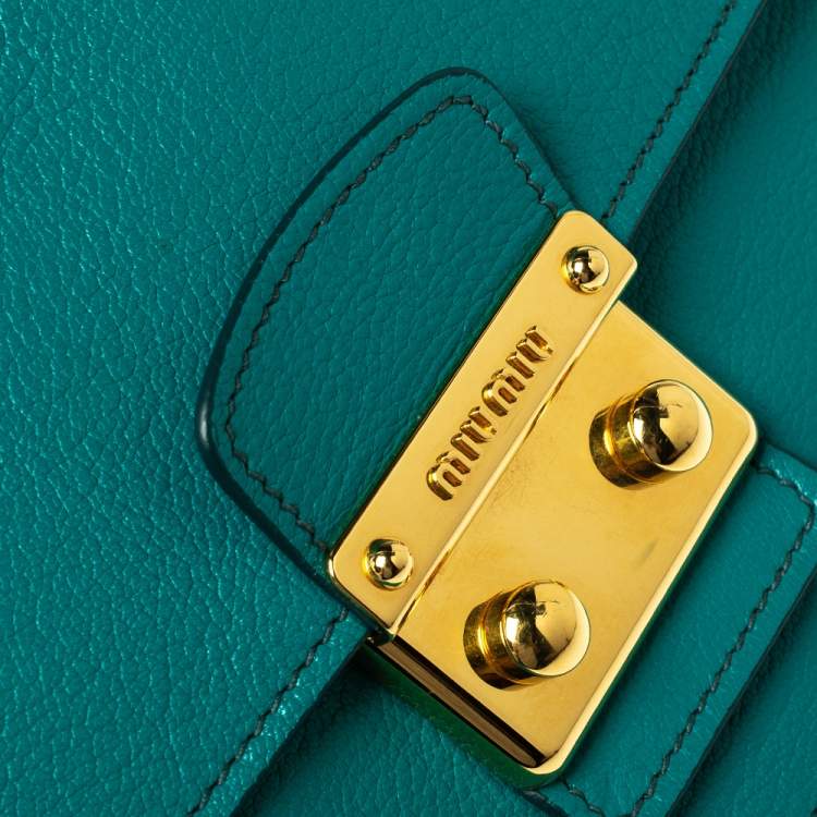 Pre Owned Miu Miu Green Leather Madras Top Handle Bag