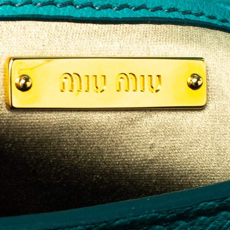 Pre Owned Miu Miu Green Leather Madras Top Handle Bag