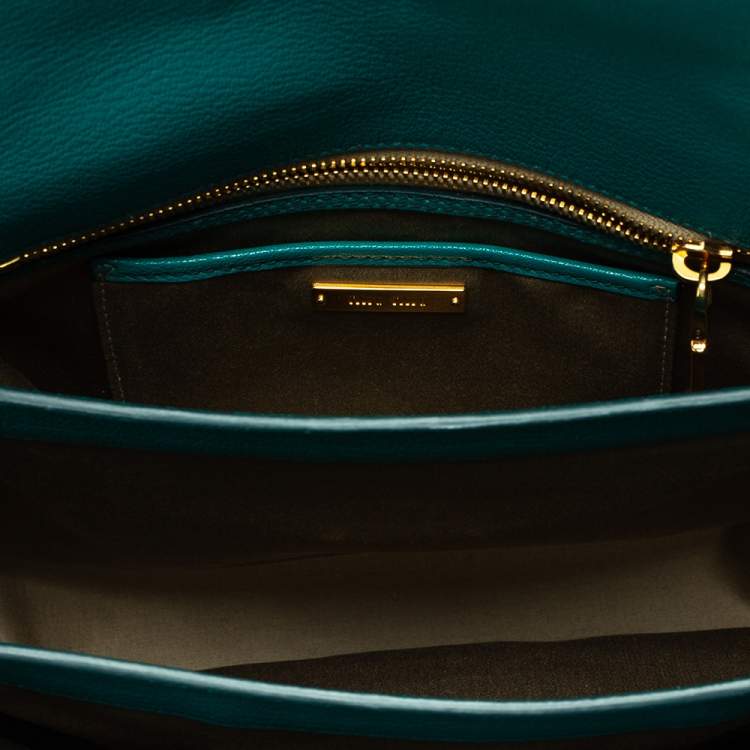Pre Owned Miu Miu Green Leather Madras Top Handle Bag