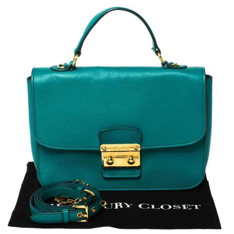 Pre Owned Miu Miu Green Leather Madras Top Handle Bag
