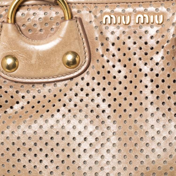 Pre Owned Miu Miu Beige Perforated Leather Tote