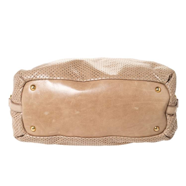 Pre Owned Miu Miu Beige Perforated Leather Tote